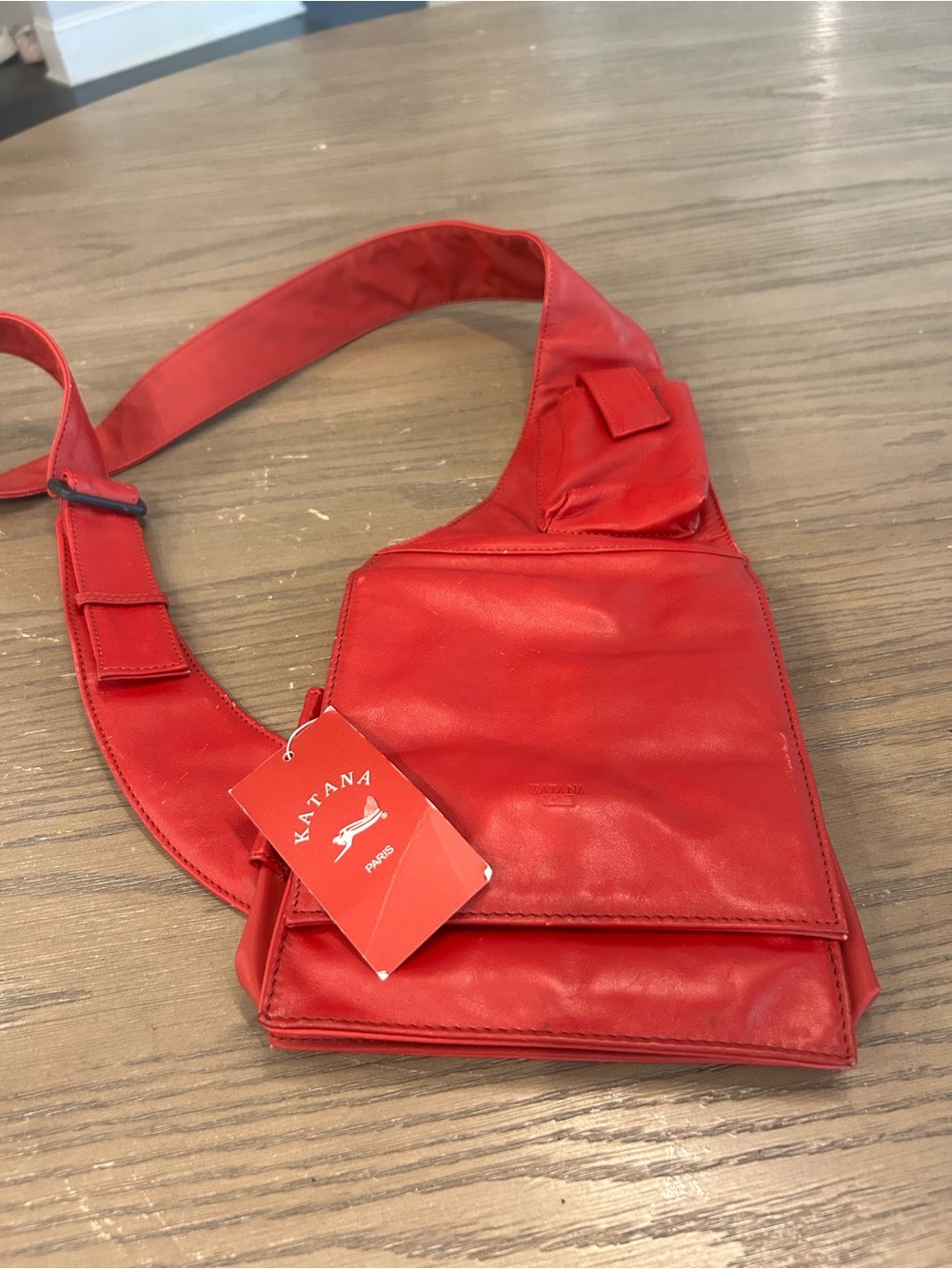 Red Leather Crossbody Sling Bag